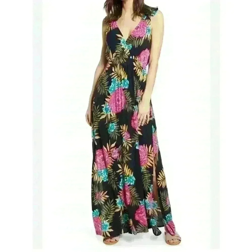 Billabong Floral Maxi Vneck. Size Medium. Tropical, vacation Dress.